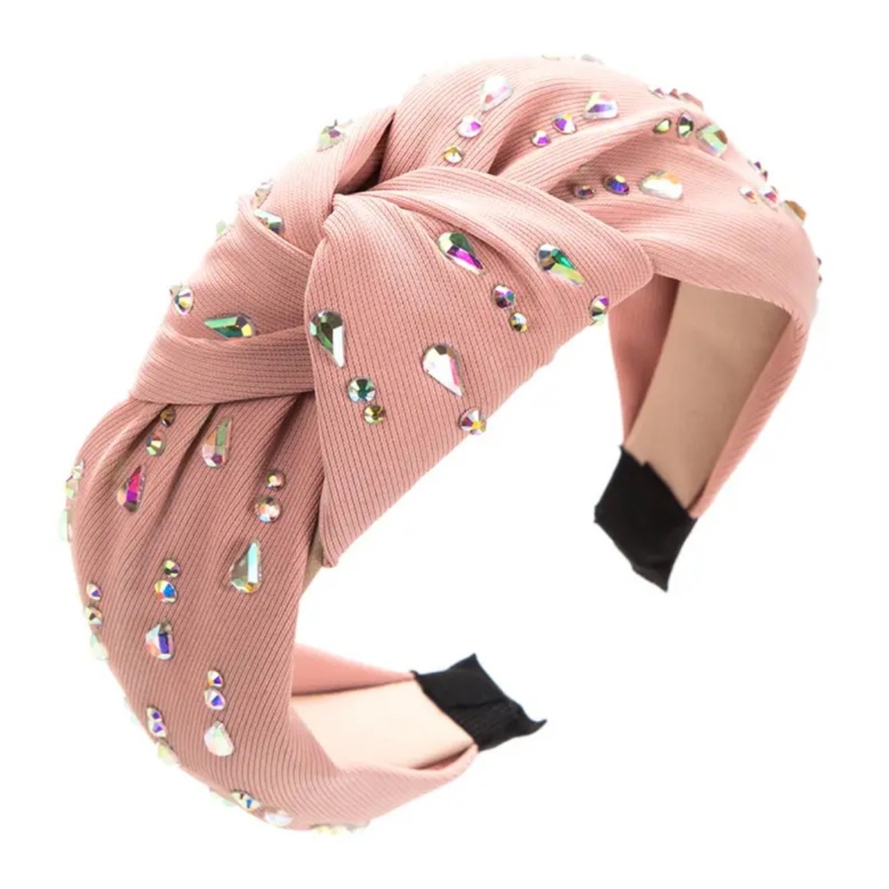 Elegant Pink Tear Drop Crystal Embellished Headband